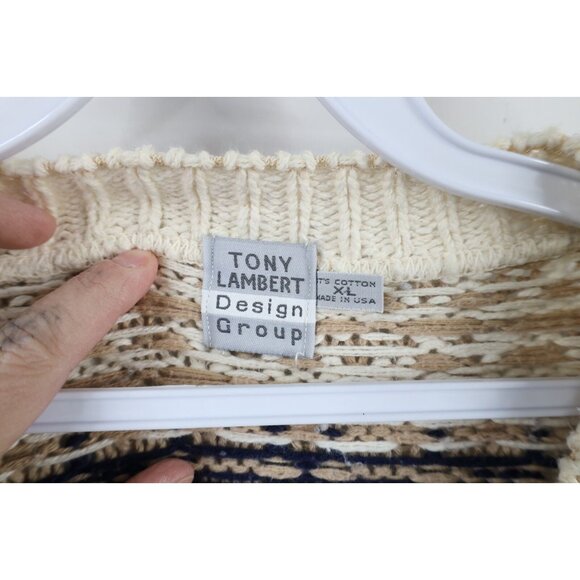 Vtg 90s Streetwear Mens XL Distressed Chunky Cotton Fair Isle Knit Sweater USA - Picture 7 of 13